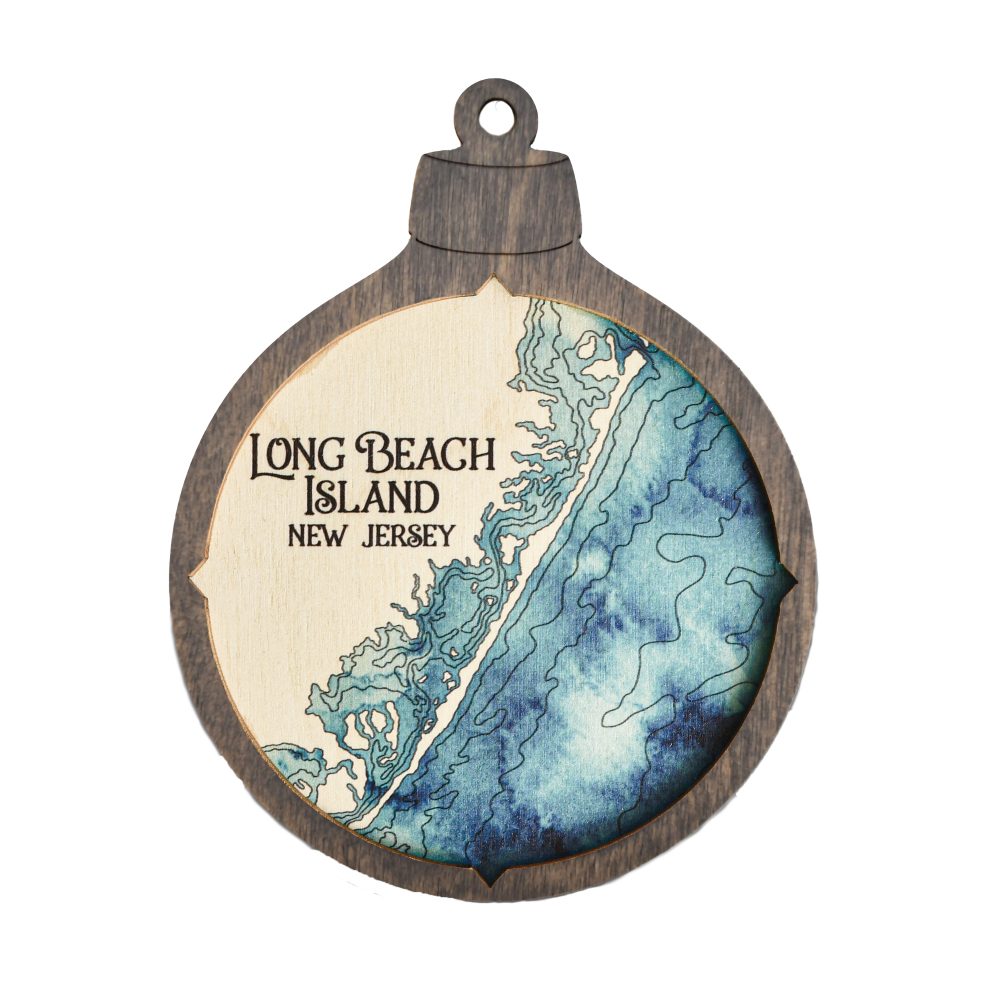 Long Beach Island Christmas Ornament Driftwood Accent with Deep Blue Water