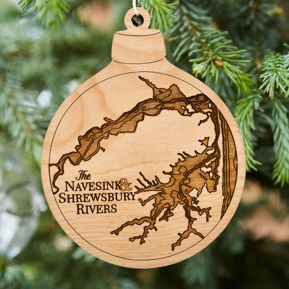 Navesink River Engraved Nautical Ornament Hanging on Christmas Tree