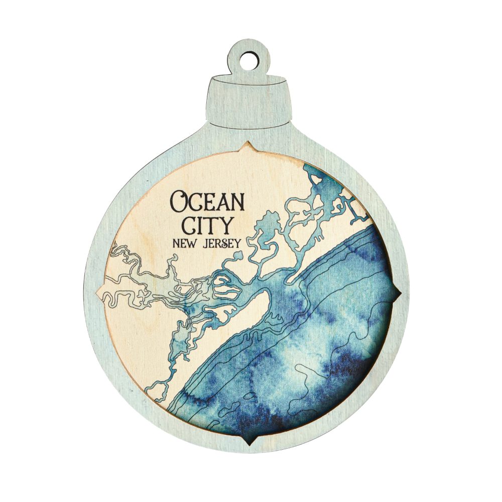 Ocean City Christmas Ornament Bleach Blue Accent with Deep Blue Water