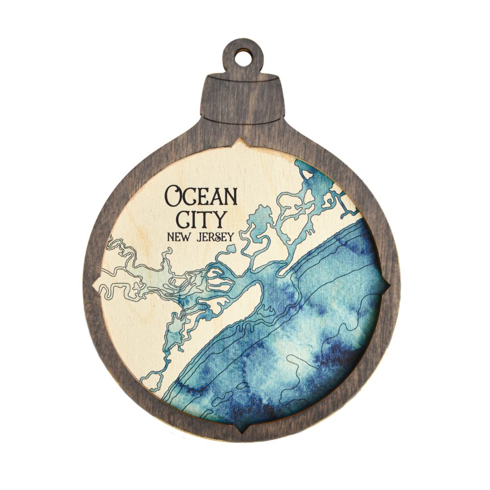 Ocean City Christmas Ornament Driftwood Accent with Deep Blue Water