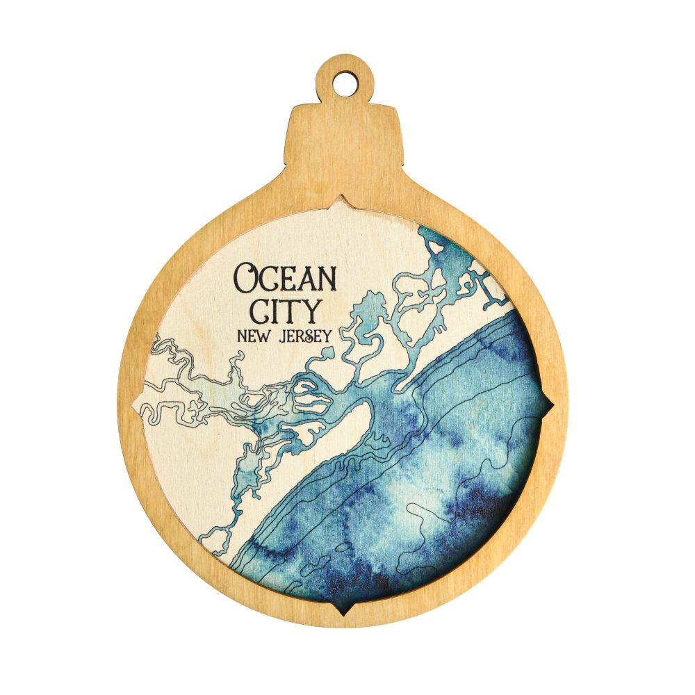 Ocean City Christmas Ornament Honey Accent with Deep Blue Water