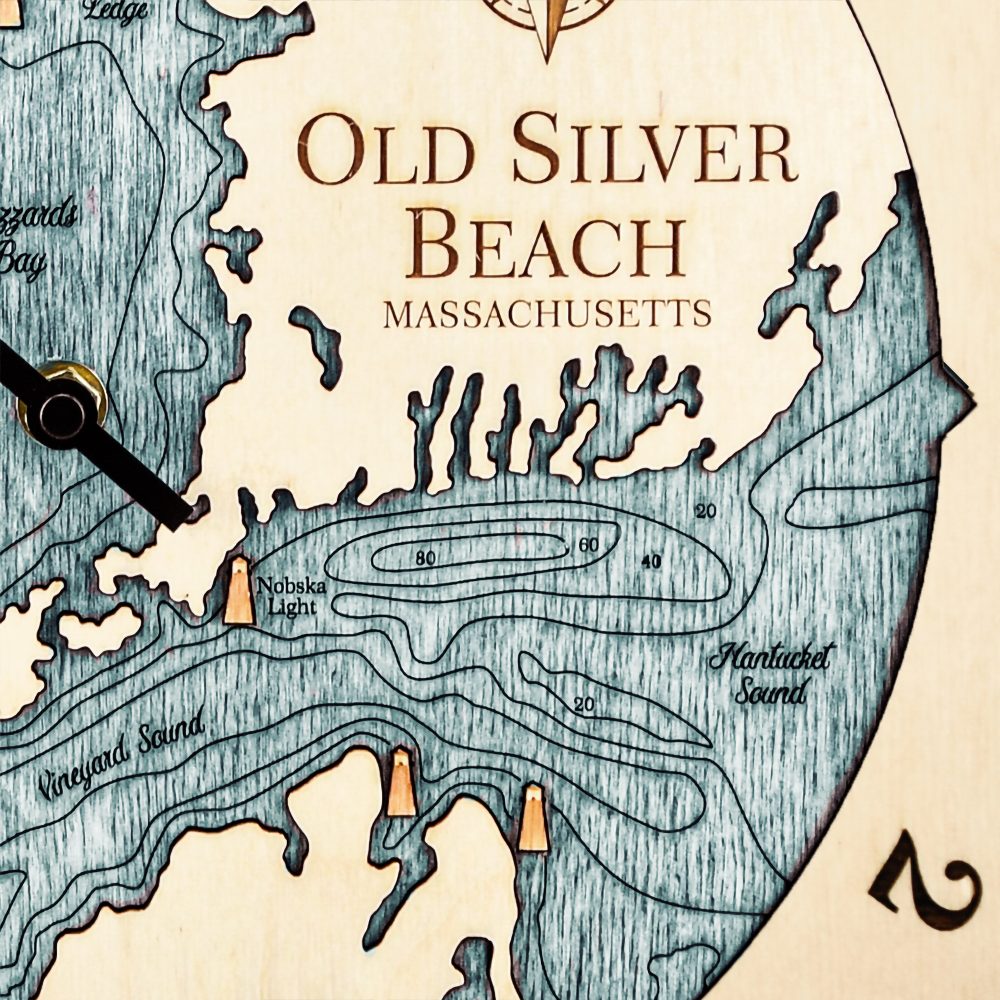 Old Silver Beach Tide Clock Birch Accent with Blue Green Water Detail Shot 3
