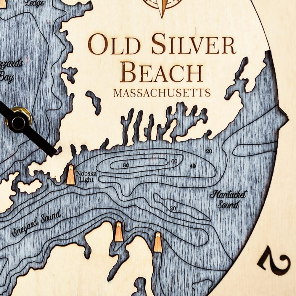 Old Silver Beach Tide Clock Birch Accent with Deep Blue Water Detail Shot 3