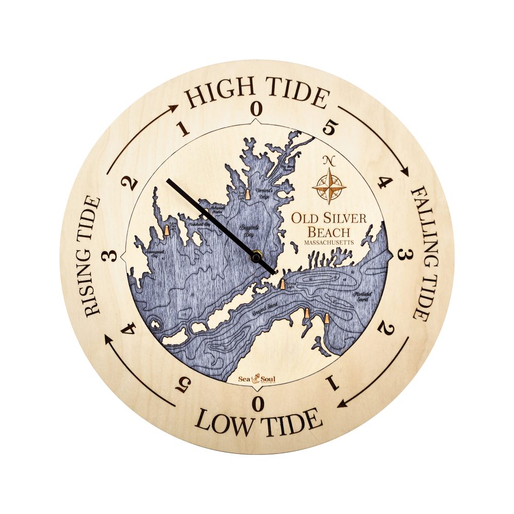 Old Silver Beach Tide Clock Birch Accent with Deep Blue Water