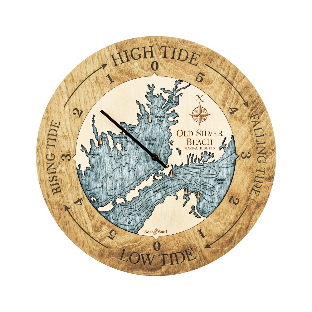 Old Silver Beach Tide Clock Honey Accent with Blue Green Water