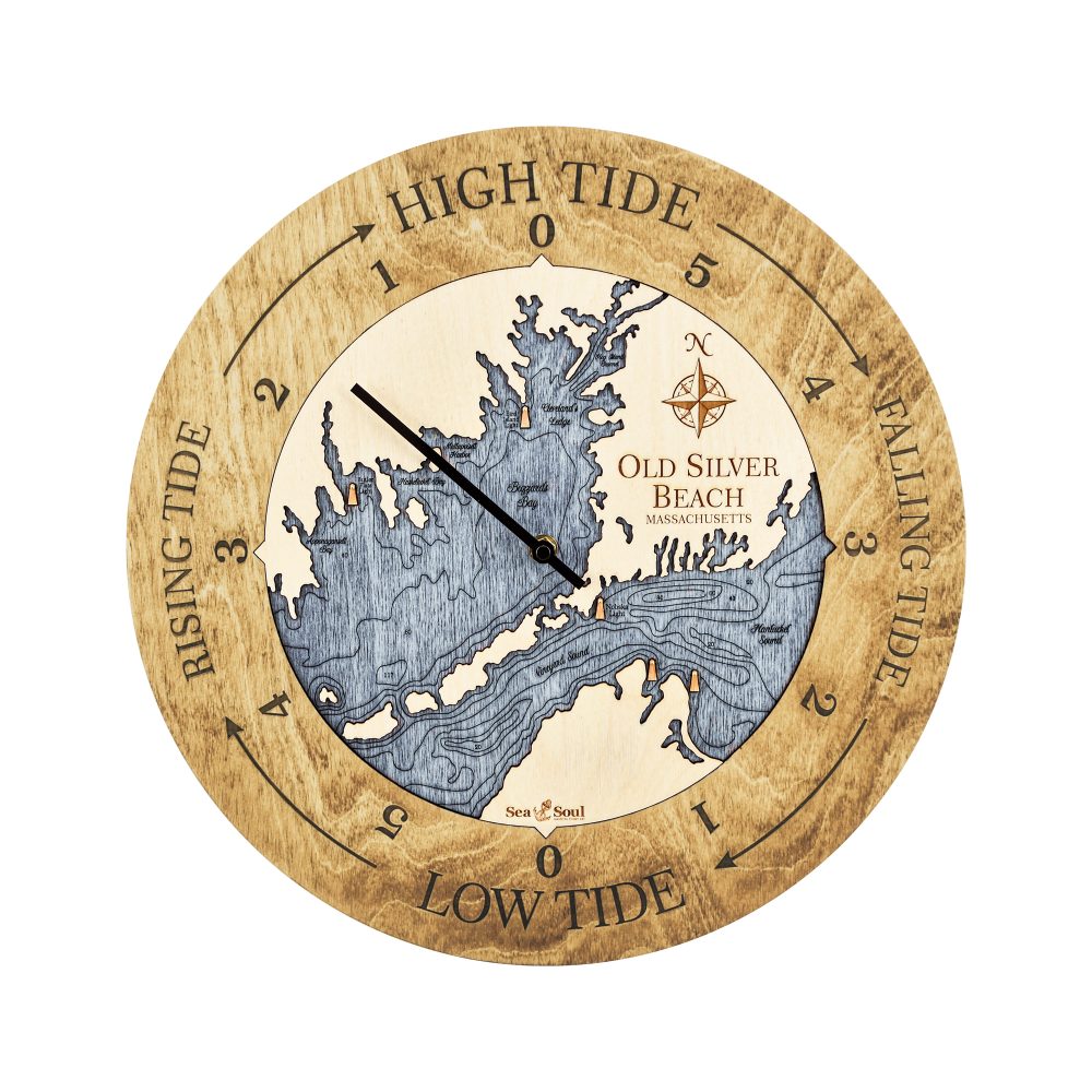 Old Silver Beach Tide Clock Honey Accent with Deep Blue Water