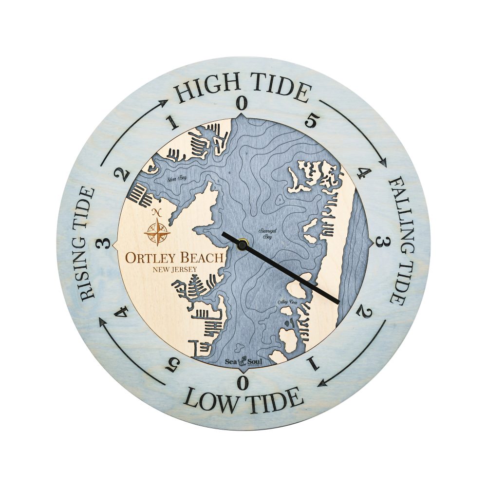 Ortley Beach Tide Clock Bleach Blue Accent with Deep Blue Water