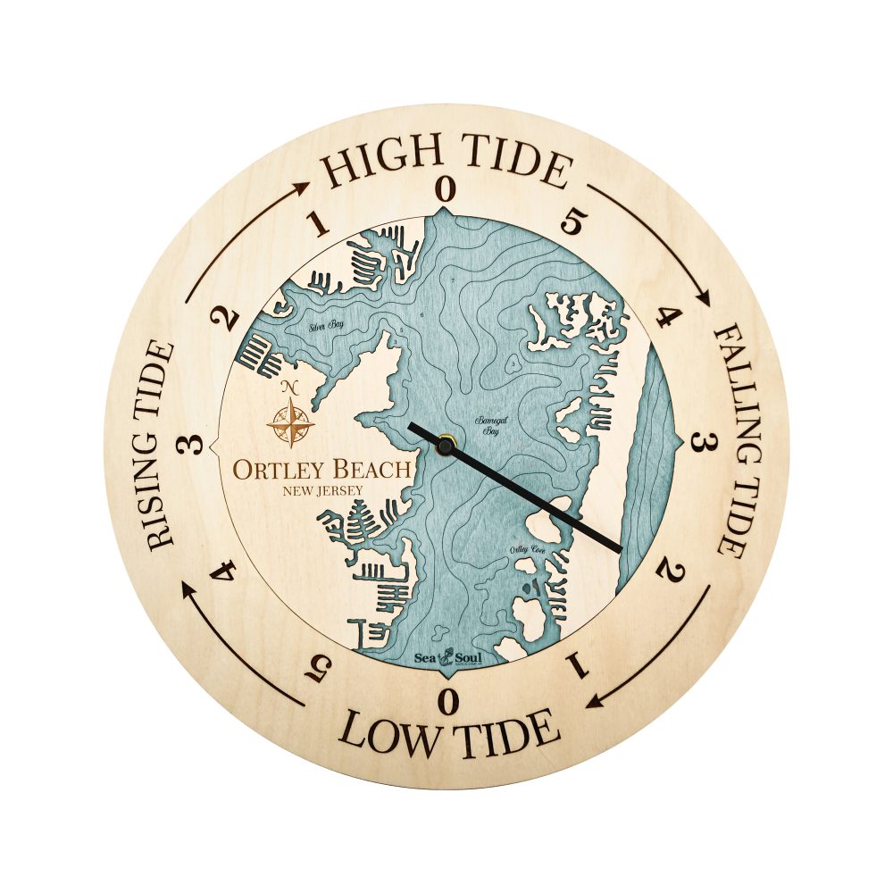 Ortley Beach Tide Clock Birch Accent with Blue Green Water