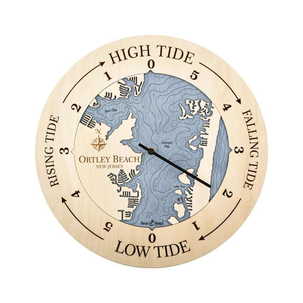 Ortley Beach Tide Clock Birch Accent with Deep Blue Water