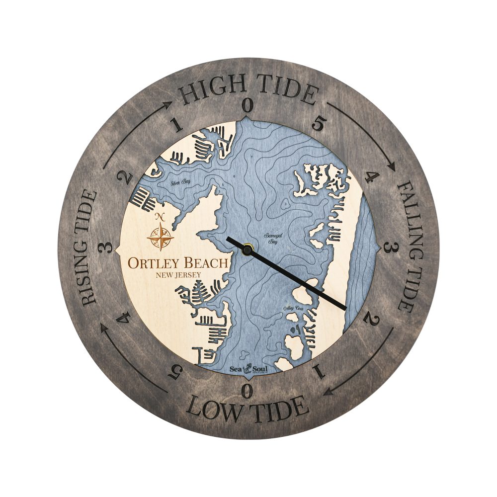 Ortley Beach Tide Clock Driftwood Accent with Deep Blue Water