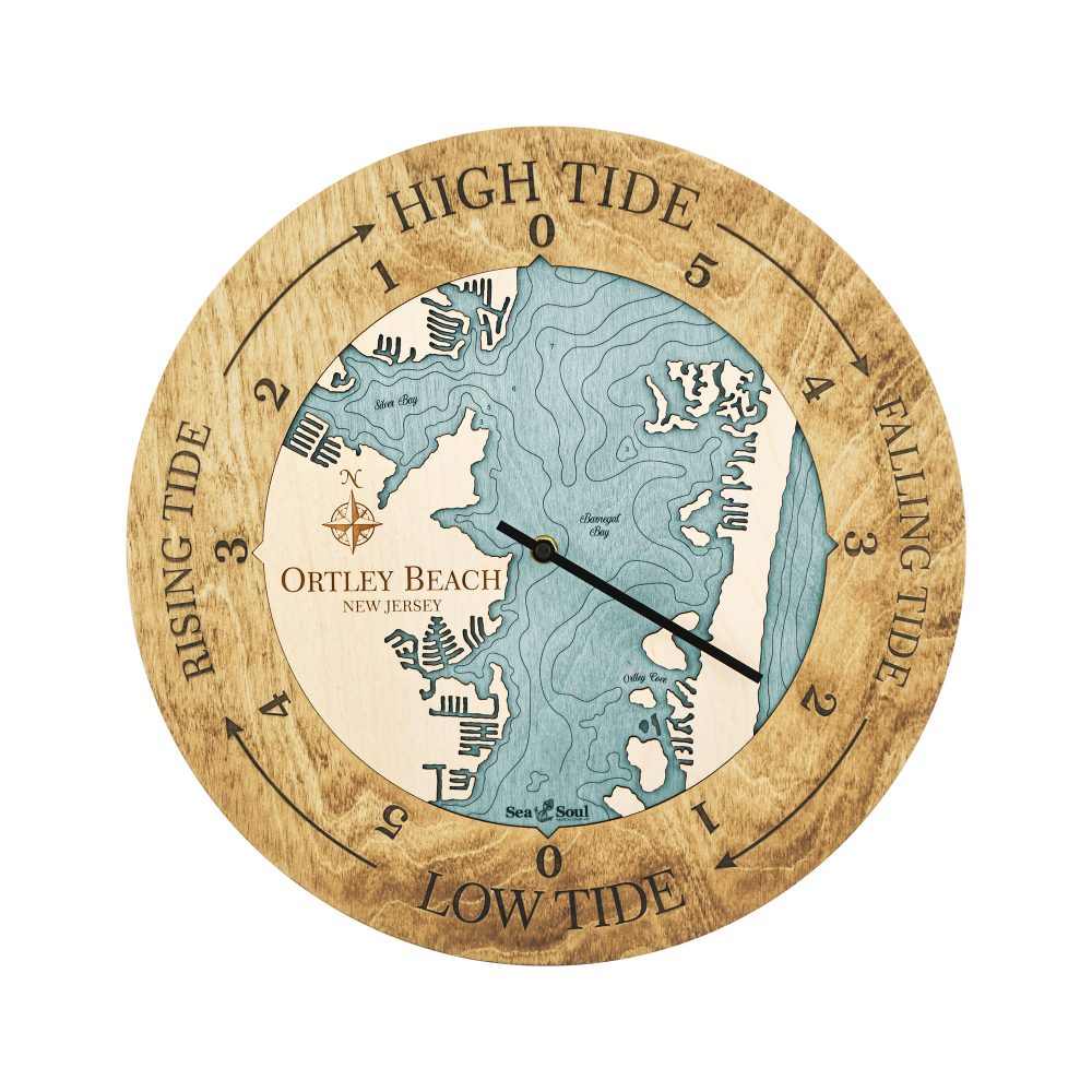 Ortley Beach Tide Clock Honey Accent with Blue Green Water