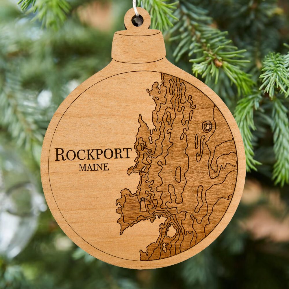 Rockport Engraved Nautical Ornament Hanging on Christmas Tree