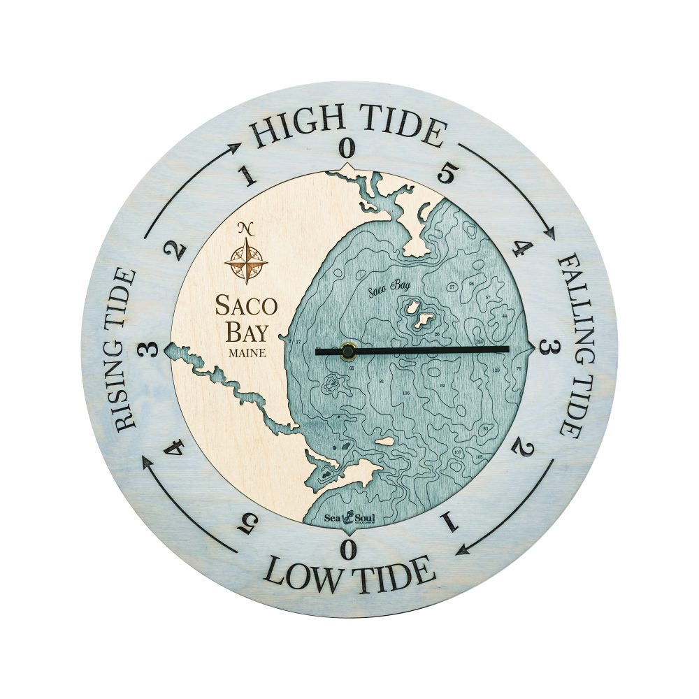 Saco Bay Tide Clock Bleach Blue Accent with Blue Green Water