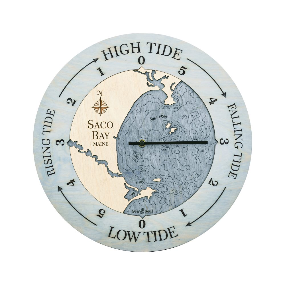 Saco Bay Tide Clock Bleach Blue Accent with Deep Blue Water