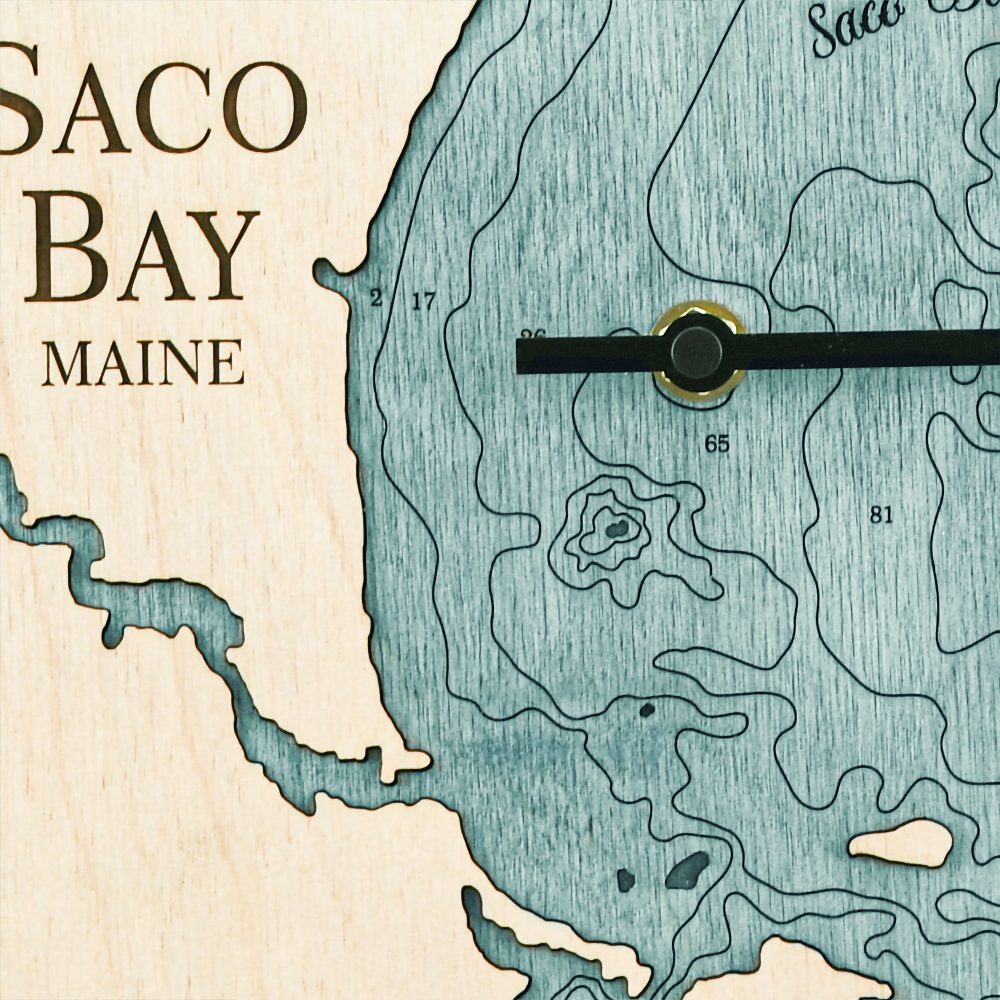 Saco Bay Tide Clock Birch Accent with Blue Green Water Detail Shot 1