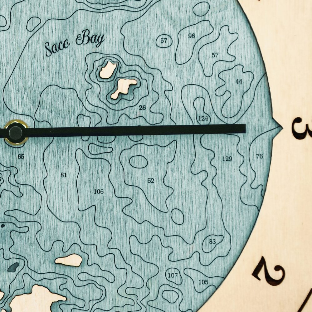 Saco Bay Tide Clock Birch Accent with Blue Green Water Detail Shot 3