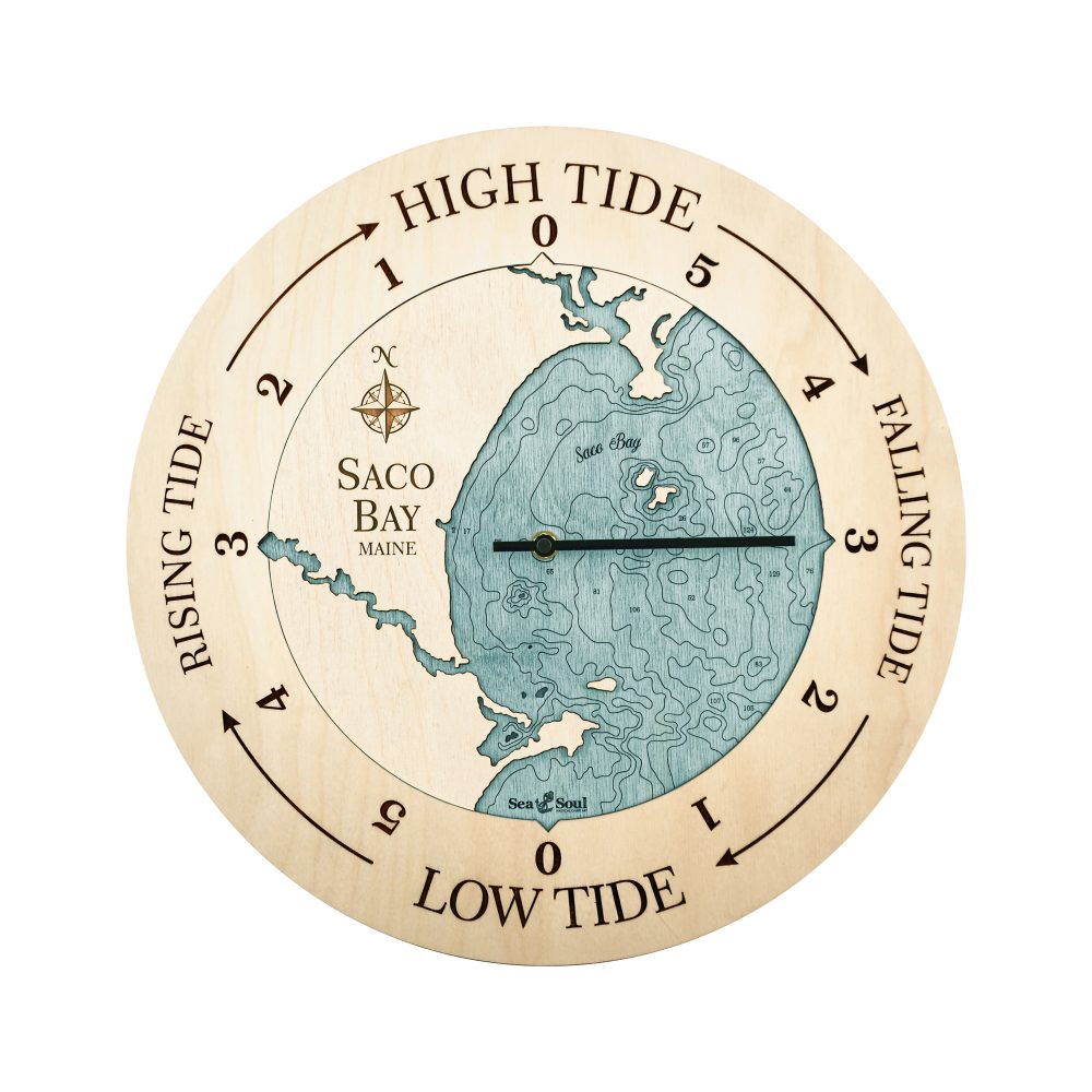 Saco Bay Tide Clock Birch Accent with Blue Green Water