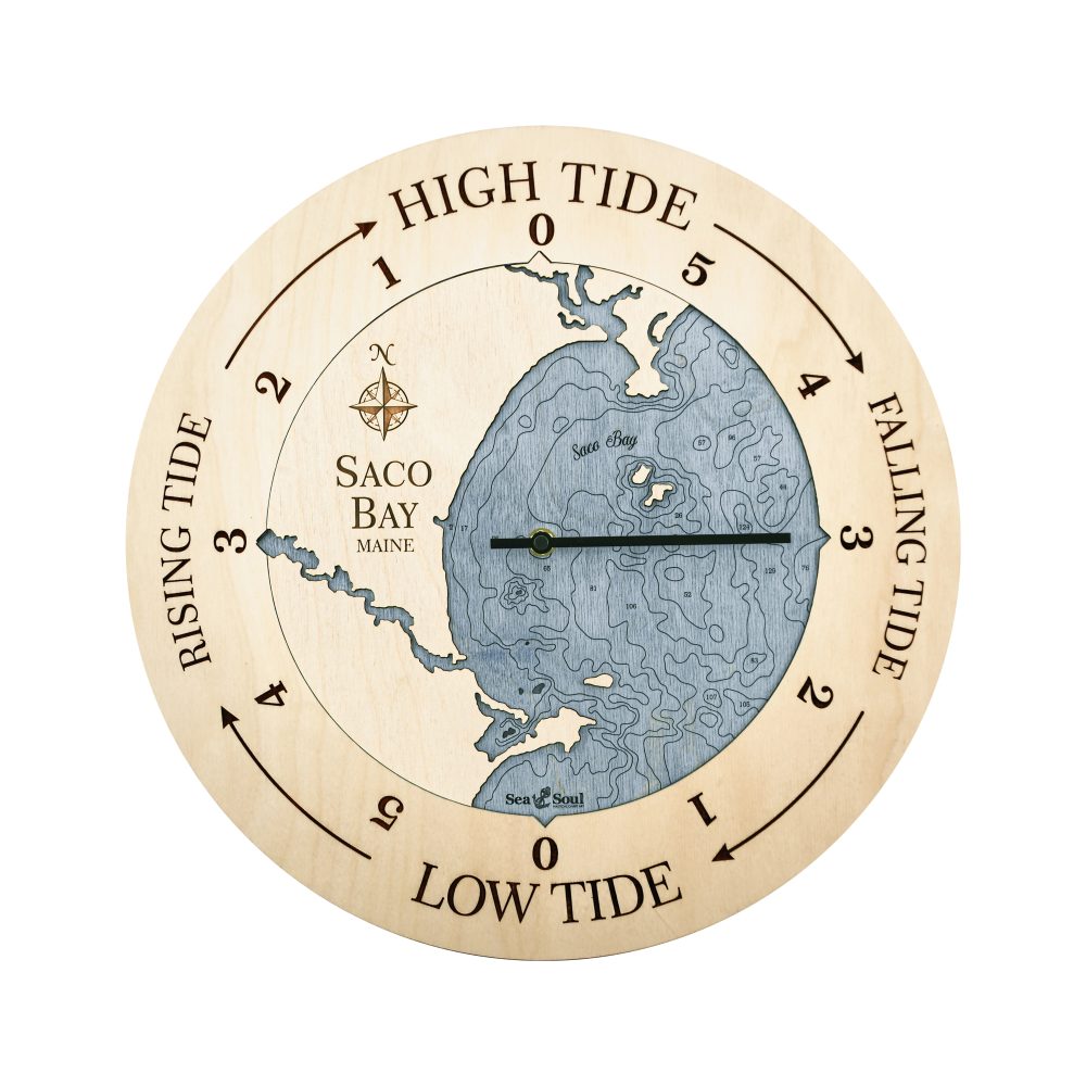 Saco Bay Tide Clock Birch Accent with Deep Blue Water