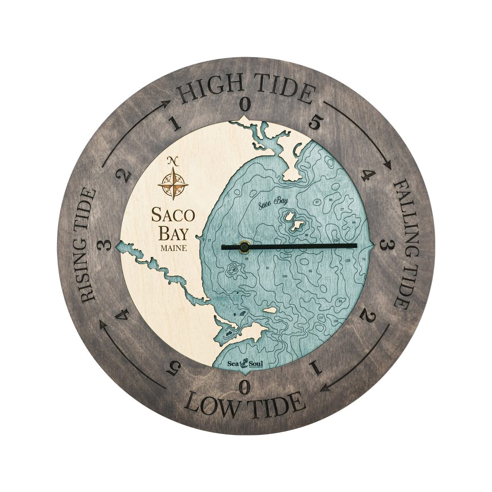 Saco Bay Tide Clock Driftwood Accent with Blue Green Water