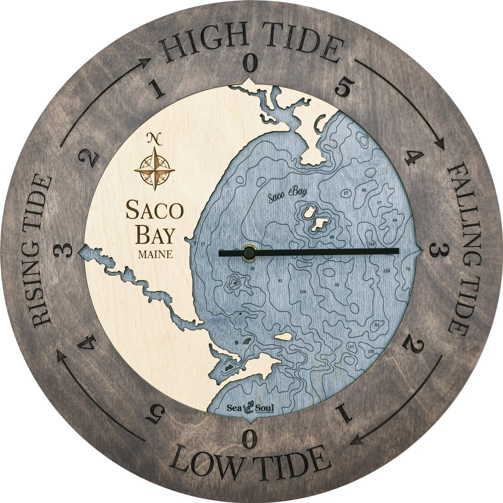 Saco Bay Tide Clock Driftwood Accent with Deep Blue Water Product Shot