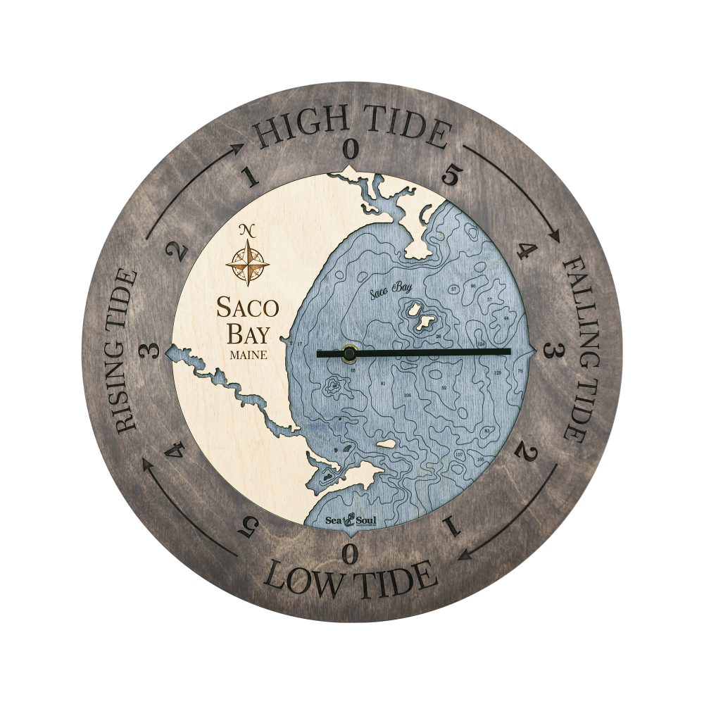 Saco Bay Tide Clock Driftwood Accent with Deep Blue Water