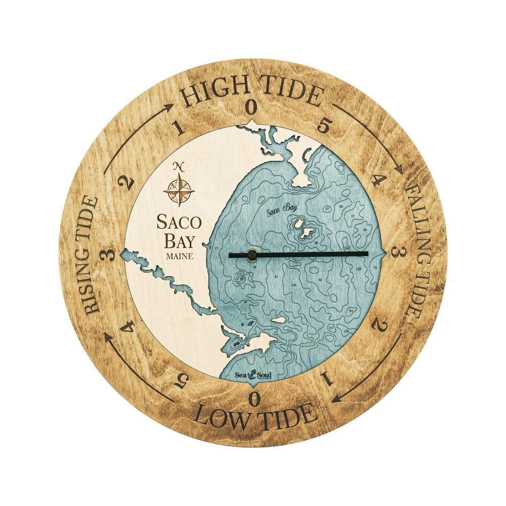 Saco Bay Tide Clock Honey Accent with Blue Green Water