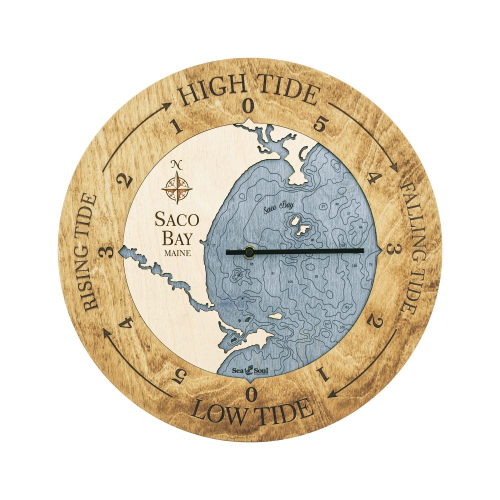 Saco Bay Tide Clock Honey Accent with Deep Blue Water