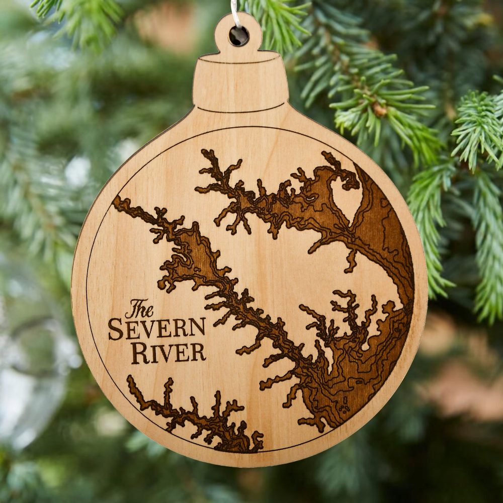 Severn River Engraved Nautical Ornament Hanging on Christmas Tree