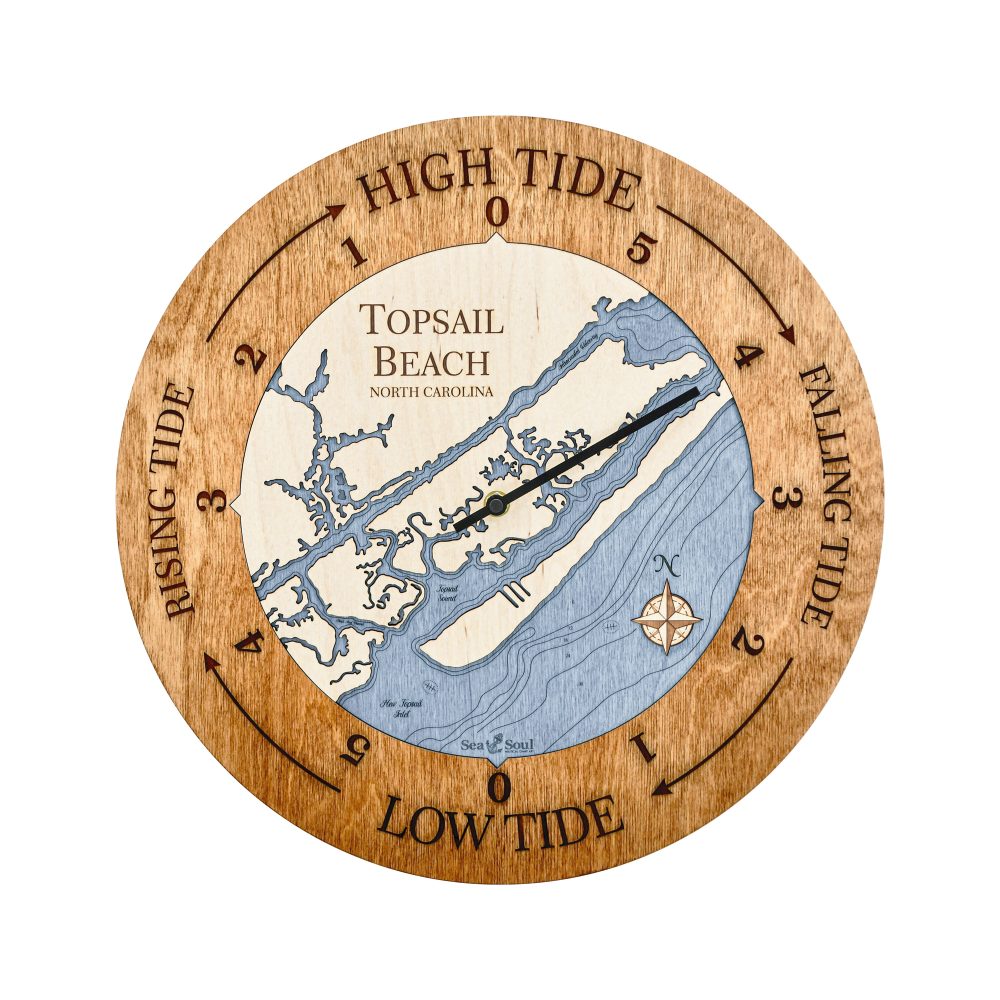 Topsail Beach Tide Clock Americana Accent with Deep Blue Water