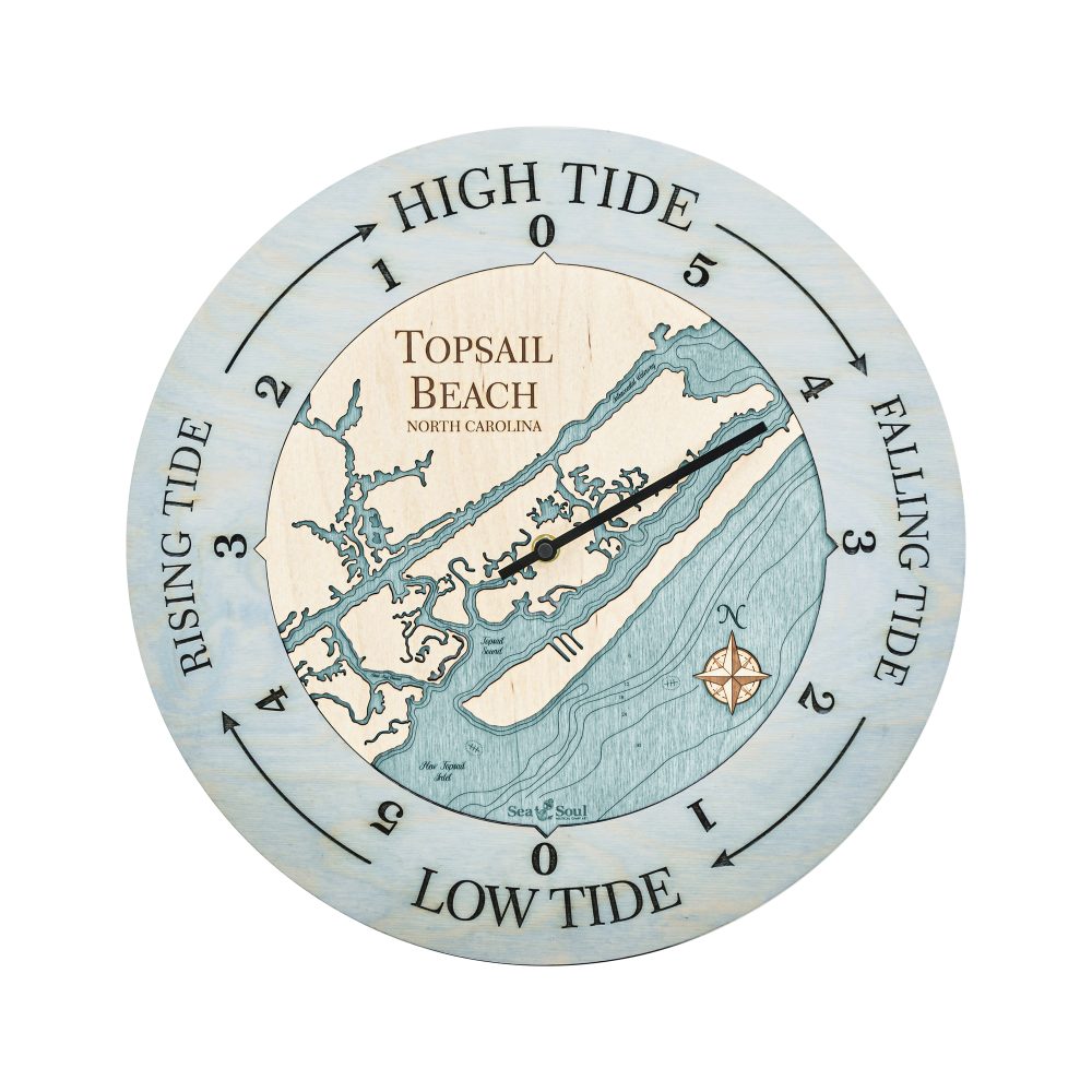 Topsail Beach Tide Clock Bleach Blue Accent with Blue Green Water