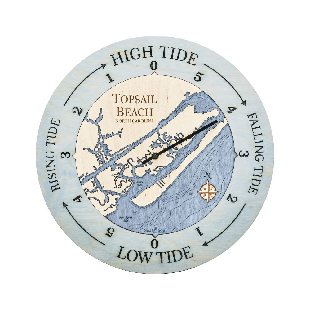 Topsail Beach Tide Clock Bleach Blue Accent with Deep Blue Water