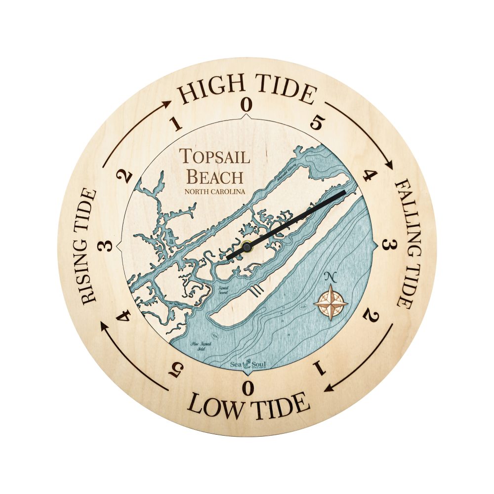Topsail Beach Tide Clock Birch Accent with Blue Green Water