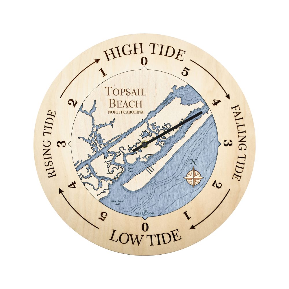 Topsail Beach Tide Clock Birch Accent with Deep Blue Water