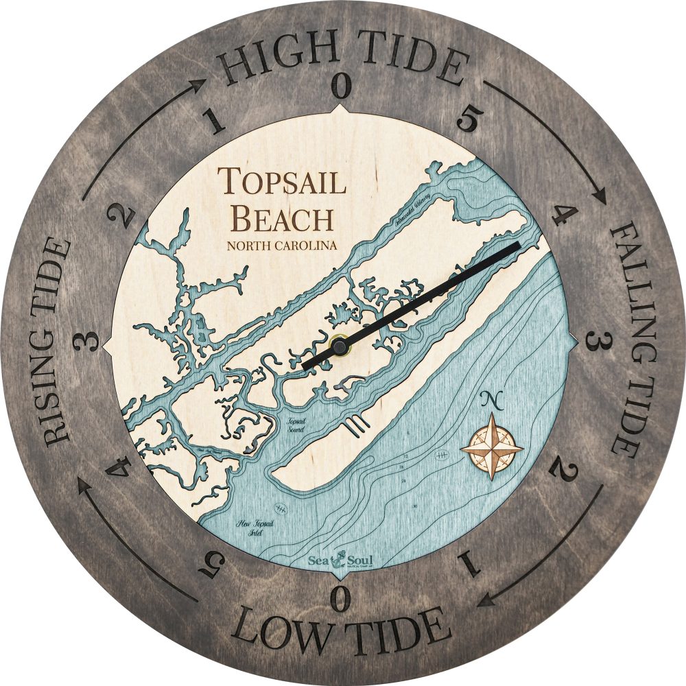 Topsail Beach Tide Clock Driftwood Accent with Blue Green Water Product Shot