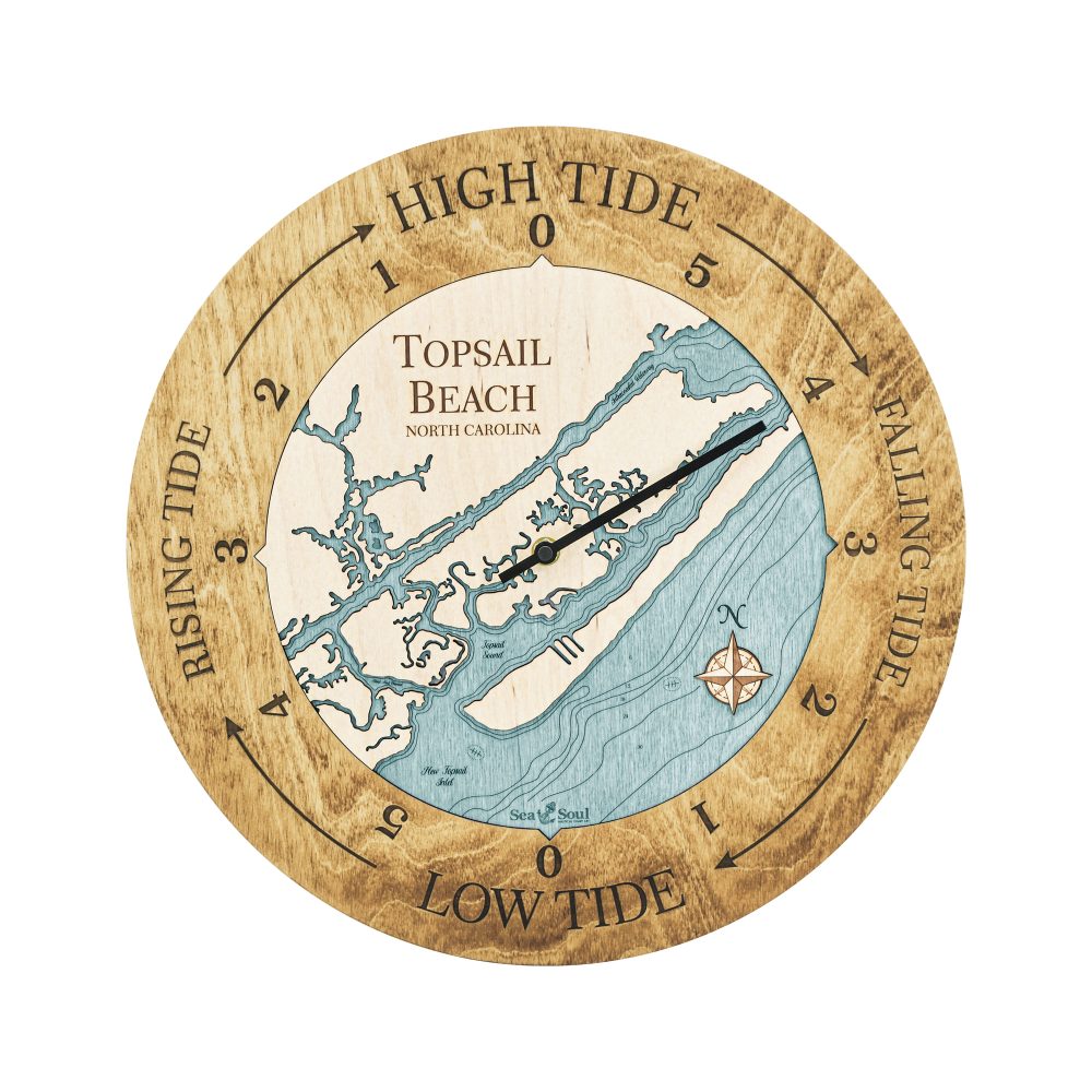 Topsail Beach Tide Clock Honey Accent with Blue Green Water