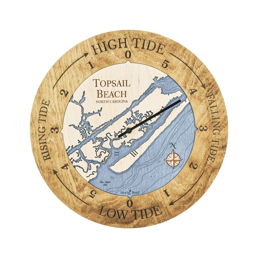 Topsail Beach Tide Clock Honey Accent with Deep Blue Water