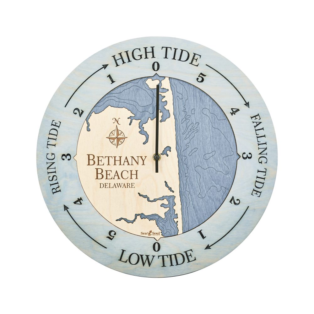 Bethany Beach Tide Clock Bleach Blue Accent with Deep Blue Water
