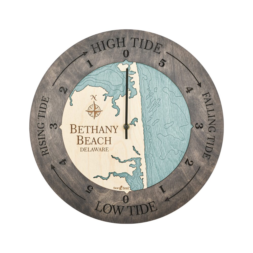 Bethany Beach Tide Clock Driftwood Accent with Blue Green Water