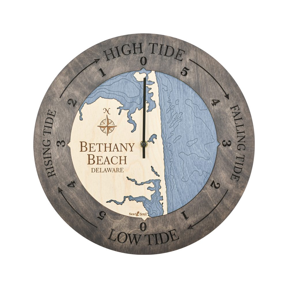 Bethany Beach Tide Clock Driftwood Accent with Deep Blue Water