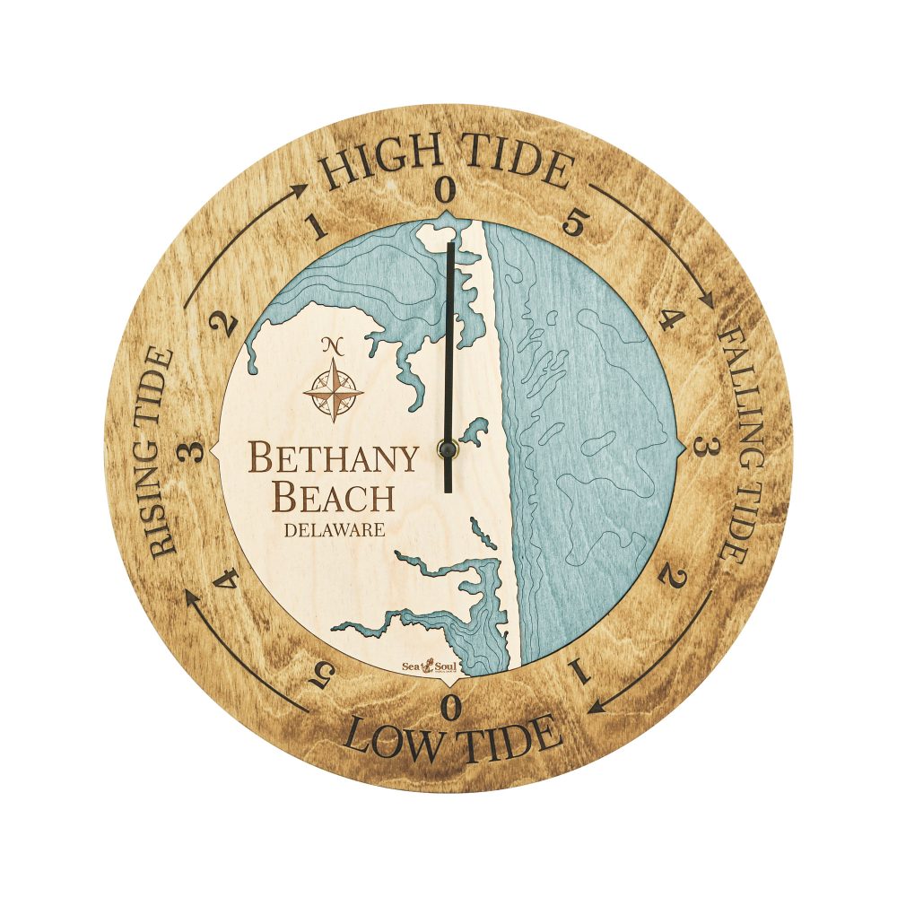Bethany Beach Tide Clock Honey Accent with Blue Green Water