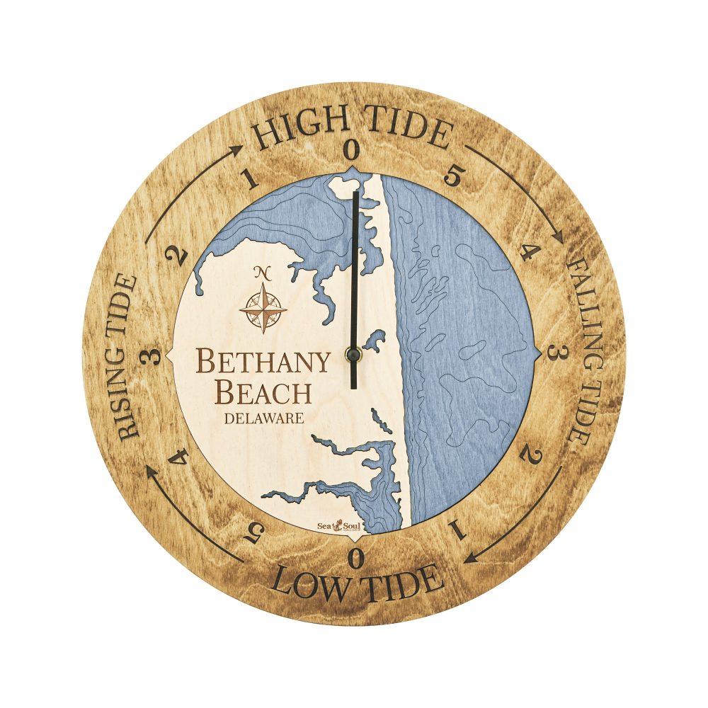 Bethany Beach Tide Clock Honey Accent with Deep Blue Water