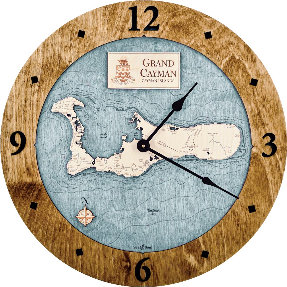 Grand Cayman Nautical Map Clock Americana Accent with Blue Green Water Product Shot