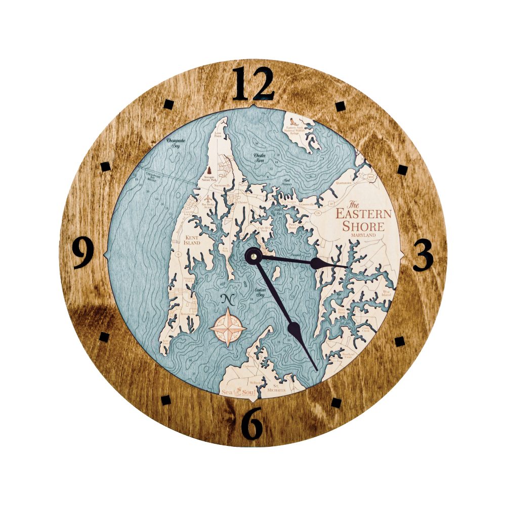 Eastern Shore Nautical Map Clock Americana Accent with Blue Green Water