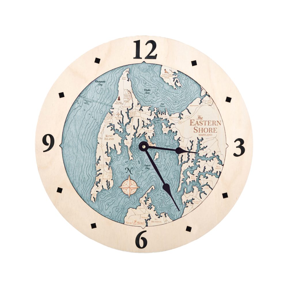 Eastern Shore Nautical Map Clock Birch Accent with Blue Green Water