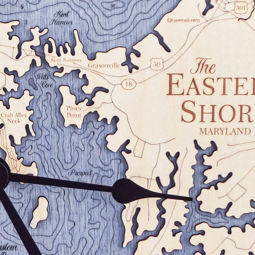 Eastern Shore Nautical Map Clock Birch Accent with Deep Blue Water Detail Shot 2