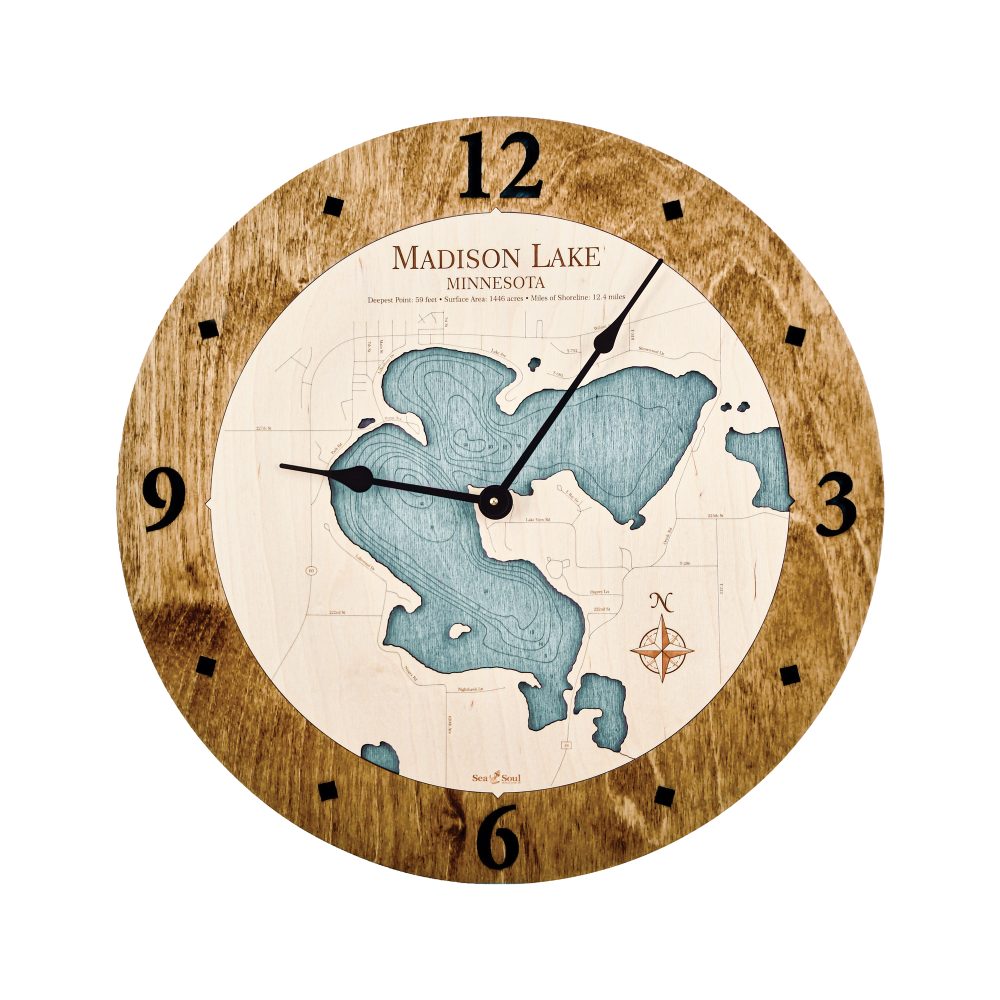 Madison Lake Nautical Map Clock Americana Accent with Blue Green Water