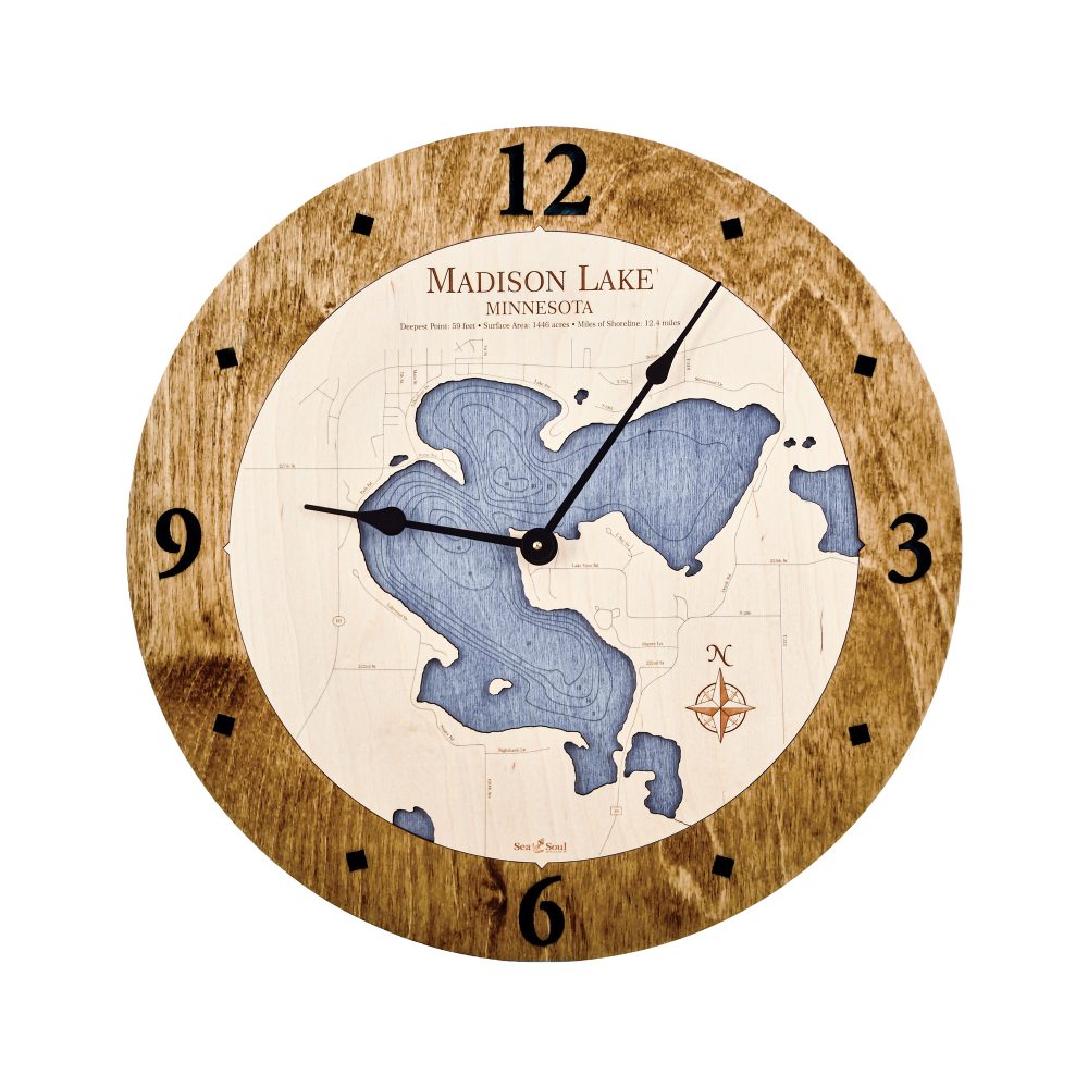 Madison Lake Nautical Map Clock Americana Accent with Deep Blue Water