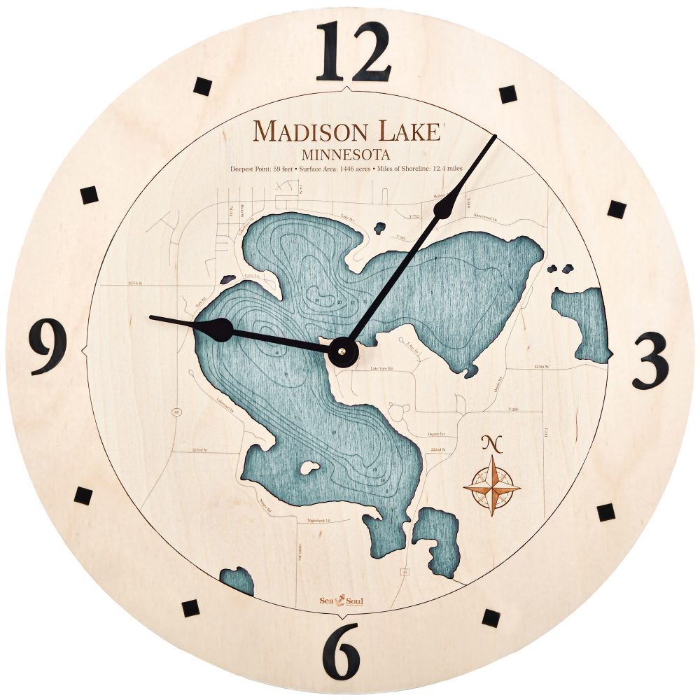 Madison Lake Nautical Map Clock Birch Accent with Blue Green Water Product Shot