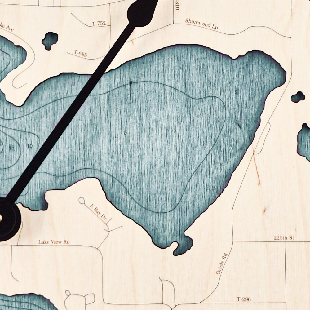 Madison Lake Nautical Map Clock Birch Accent with Blue Green Water Detail Shot 3