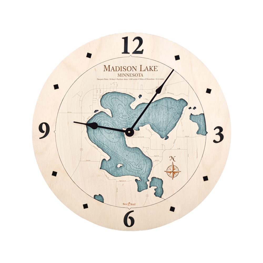 Madison Lake Nautical Map Clock Birch Accent with Blue Green Water